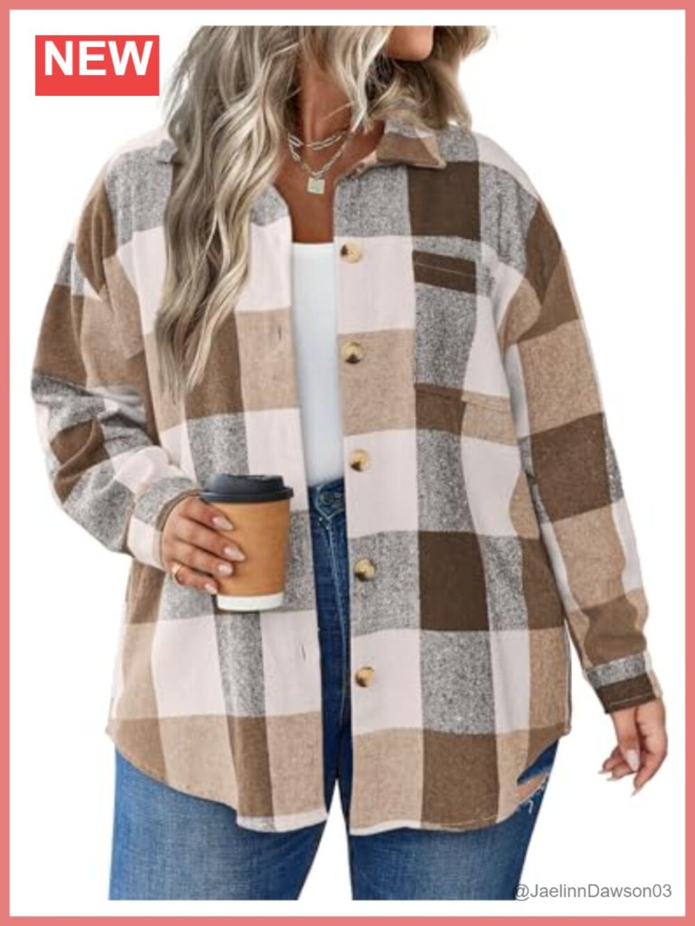 Plus Size Plaid Shacket Long Sleeve Casual Button Down Jacket